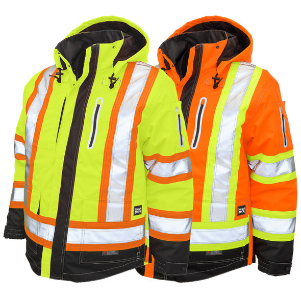 Class 3 Hi Vis X-Back Black Bottom Trim 4-in-1 Ripstop Jacket S187